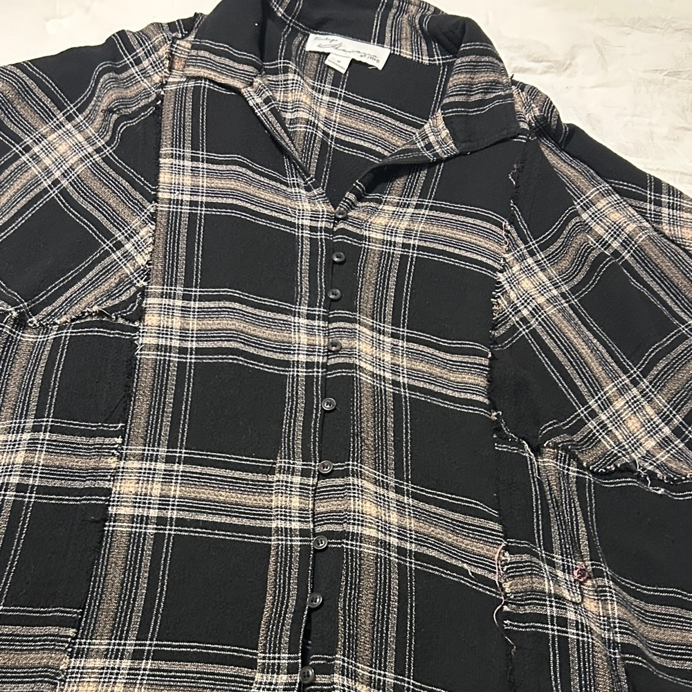 Women’s Black brown and beige  oversized distressed Plaid Shirt